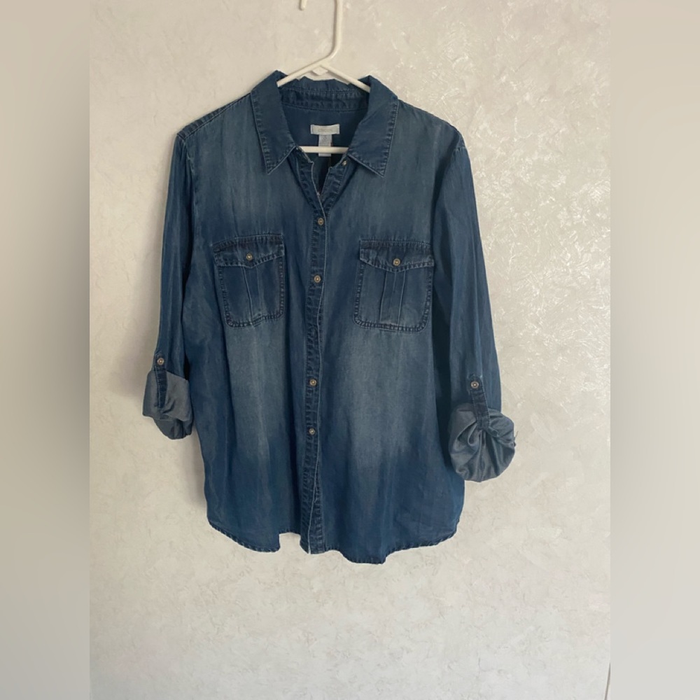 Chico’s Demin Daydream Kaylin Indigo Shirt Size 3 NWT.